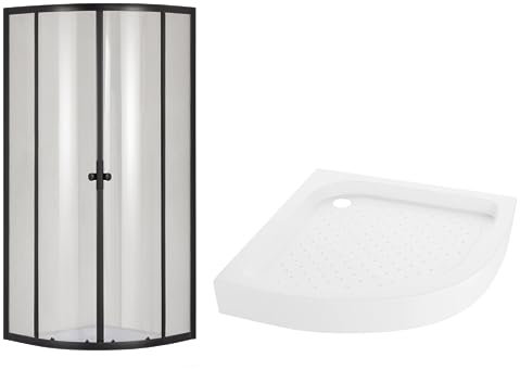 VBChome Cabine de douche 90 x 90 cm, noire, avec receveur de douche, quart de cercle, entrée d'angle, paroi de douche, porte coulissante, paroi de douche, paroi de douche en verre de sécurité