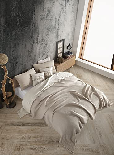 DestinyHomeTex Überwürfe und Kissenbezüge aus Bio-Baumwolle, 100 % zweifarbig, 4-lagig, atmungsaktiv, ultraweich, Musselin, leicht und vorgewaschen (Nerz- und Beige, Übergröße, 100 x 100 cm)
