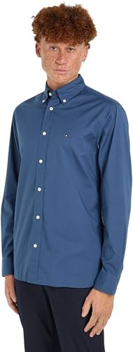 Tommy Hilfiger Herren Hemd Poplin Langarm, Blau (Aegean Sea), M