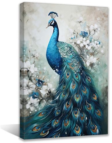 QIXIANG Leinwandbild, elegant, Pfau, Kunstdruck, Tierdruck, Schlafzimmer-Dekor, gerahmt, fertig zum Aufhängen (Pfau, 40,6 x 61 cm)