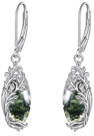 POPLYKE Moos Achat Ohrringe Sterling Silber Moos Achat Baum des Lebens Teardrop Tropfen Ohrringe Leverback Schmuck Geschenke für Frauen