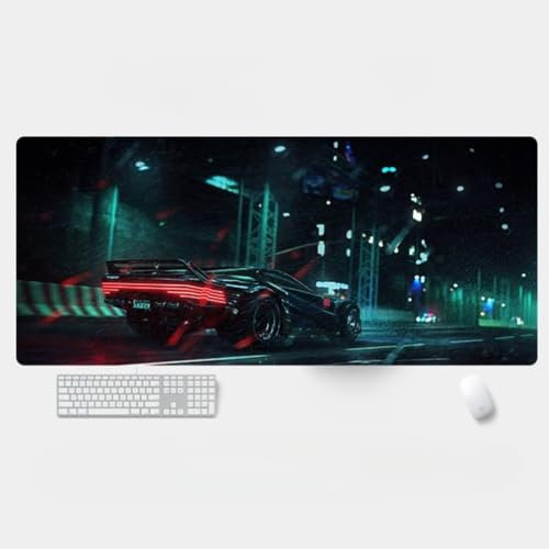 NIRBO Cyberpunk Tapis de souris de jeu extra large, XXL étendu, pour bureau, bords cousus, base en caoutchouc antidérapant, surface en tissu imperméable (R4, 900 x 400 x 3 mm)