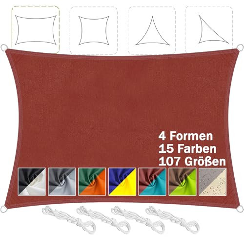 Aiyaoo Sonnensegel 3x4m Wasserdicht Rechteckig, Viele Längen und Breiten Zur Auswahl, PES Polyester, Sonnenschutz 95% UV Schutz, Reißfest Wetterfest für Terrasse Garten Balkon- Rost rot