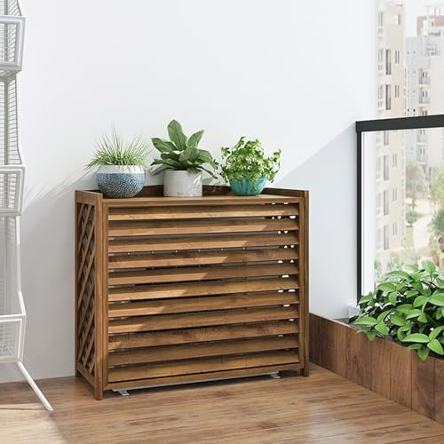 Bois Couverture De Climatisation Décoratif Exterieur,cache bloc clim exterieur,Cache Climatiseur En Bois Massif D'écran De Confidentialité,Heat dissipation,Adaptée aux Jardins, Balcons, Murs, Patios.