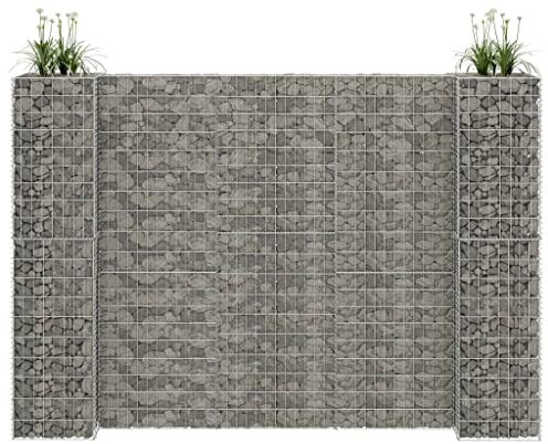 Baziroo Gavión de Alambre de Acero 260 x 40 x 180 cm Plateado - Valla de Piedra Con Rejilla Para Pared y Cesta
