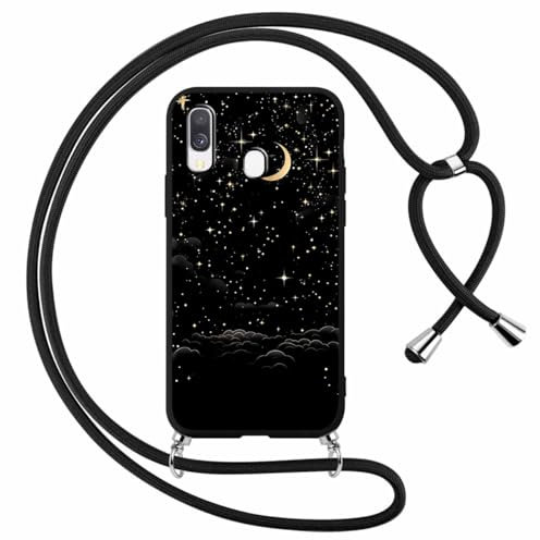 Foonary Handyband Hülle mit Band für Samsung A40 5,9 Handyhülle, Aesthetic Design Kette Necklace Case mit Kordel zum Umhängen Silikon Bumper Schutzhülle Cover Schnur für Samsung Galaxy A40, Blumen 5