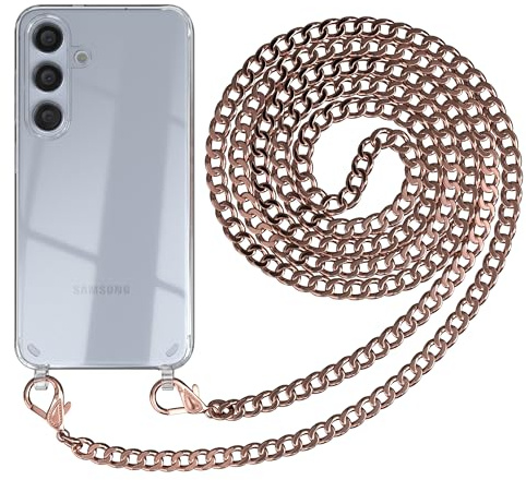 EAZY CASE Handykette kompatibel mit Samsung Galaxy S24 Handyhülle mit Metall Umhängeband und Ersatz Kordel schwarz, Handykordel mit Schutzhülle, Kette mit Smartphone Hülle, Metall – Rosé-Gold