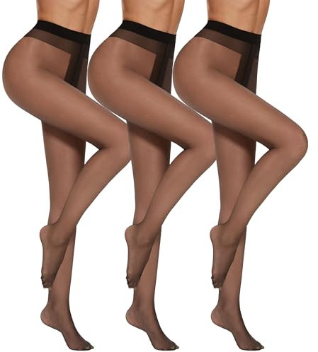 HIPOWER 3er Pack Strumpfhosen Damen Transparent 20 DEN Feinstrumpfhose Bauchweg Strumpfhose Reißfest Hohe Taille Leicht Tights Pantyhose für Alltag(Schwarz*3, M)