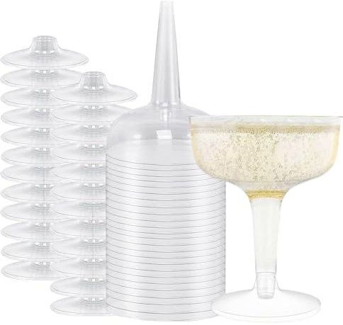Sektgläser Plastik, 25 Stück Champagner Coupe Gläser Plastik, Wiederverwendbare Cocktailbecher mit Stiel für Whisky Champagner Bier Dessert Pudding Mousse Party (11 x 8,2cm)