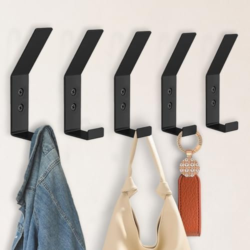 Bosontek Crochet Porte Manteau avec Vis, 5 Pièces Crochet Mural Moderne Porte Manteau Mural, Métal Double Patères Murale Pratique Porte Manteaux pour Salle de Bain, Chambre, Armoire (Noir)