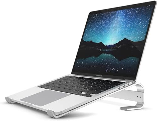 OneCut Laptop Stand, Aluminium Notebook Stand, Ergonomic Laptop Riser for MacBook Air/Pro, Lenovo, Huawei, Acer, Dell, HP Compatible with 10-18 Inch Laptops (Silver)