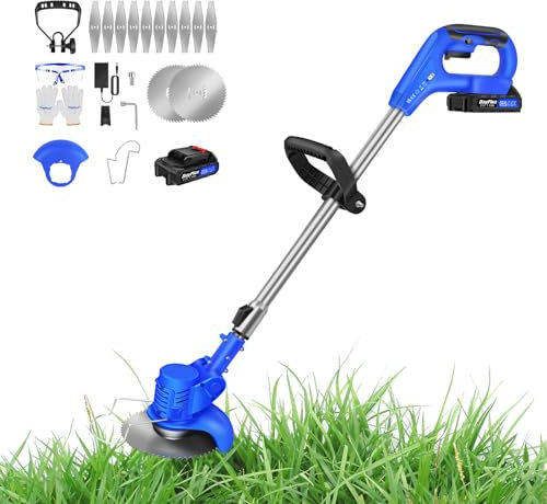 Metal Blade Strimmer, Telescopic Cordless Strimmer, Grass Trimmer, Garden Strimmer Cordless Lawnmower and Strimmer Set with 1500mAh Battery and Charger, Electric Grass Strimmer Edger for Lawn Care