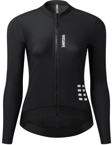 WOSAWE Damen Fahrradtrikot Langärmelig Atmungsaktiv Radtrikot Schnelltrockend Schlanke Passform Mountainbike Shirts (Neu Schwarz, S)