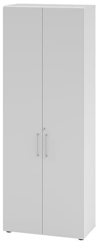 bümö Aktenschrank abschließbar, Büroschrank Holz 80cm breit in Weiß/Grau - abschließbarer Schrank mit Aktenregal für's Büro & Arbeitszimmer, Büro Möbel Ordnerschrank mit Schloss