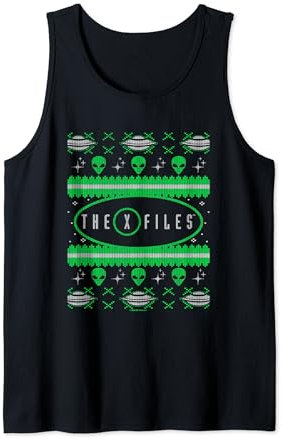 X-Files Christmas Alien UFO Vintage Ugly Sweater Pattern Tank Top