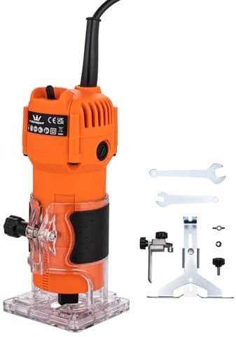TOPWAY Rifilatore Manuale Elettrico per Legno 500W, Compatto, 2 Mandrini 1/4 e 6mm, Base per Rifilatura, per Lavori di Fai-da-Te (Budget) 100636