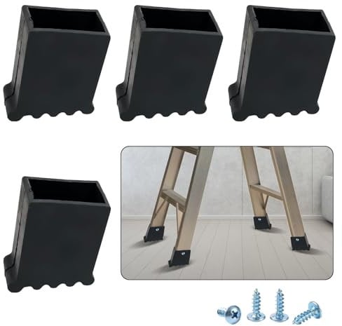 Leiterfüße 50x25, Schutzkappen für Leitern, Leiter Füße, Gummi Leiterfüße Rutschfeste für Trittleiter, Gummifüße Schraubbar Mit Schrauben, 4Stück Schwarz