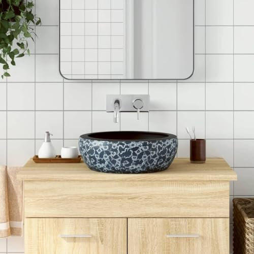 CIADAZ Aufsatzwaschbecken Schwarz und Blau Rund Ø41x14 cm Keramik, Waschbecken, Waschtisch, Handwaschbecken - 155065