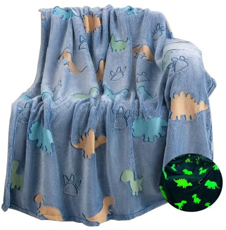 Generisch Glühende Kinderkuscheldecke 150 x 100 cm, Kuscheldecke für Kinder Passend zu Allen Jahreszeiten | Sterne, Einhorn- oder Dinosaurier-Motiv | | BLANKGLOW (Dinosaur)