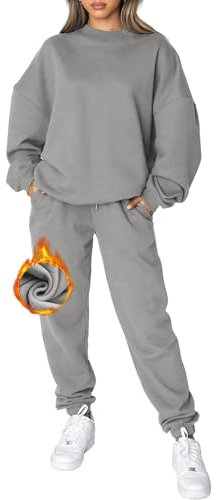 CheChury Womens Tracksuit set 2 Piece Sweatpants and Sweatshirts for Women Outfit Long Sleeve Crewneck Pullover Jogger Casual Matching Lounge Sets,Grey,XL