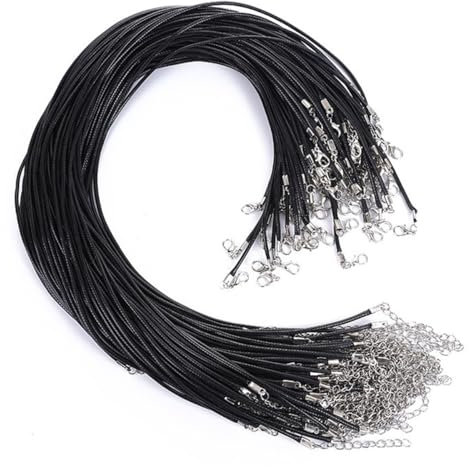 Visxcnu 50 Piezas 18 Pulgadas de cordón Negro para Collar con Cierre de Cuero Encerado para Abalorios, Colgantes, joyería