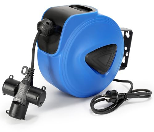 Aopunly Automatik Kabelaufroller 20M+1.5M Kabelaufroller, mit 3-Fach Anschluss, Kabeltrommel mit Stopfunktion,Verlängerungskabe, mit 180° drehbar Wandhalterung, für Wandmontage