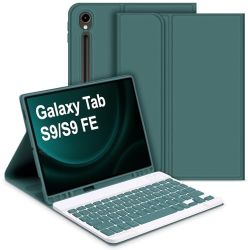 Bettdow für Samsung Galaxy Tab S10 Lite/S10 FE 10.9 2025 Tastatur Hülle, Deutsch QWERTZ Layout Abnehmbarer Tastatur mit Hülle für Galaxy Tab S10 Lite/S10 FE/S9 FE 10,9 Zoll/S9 11 Zoll, Dunkelgrün