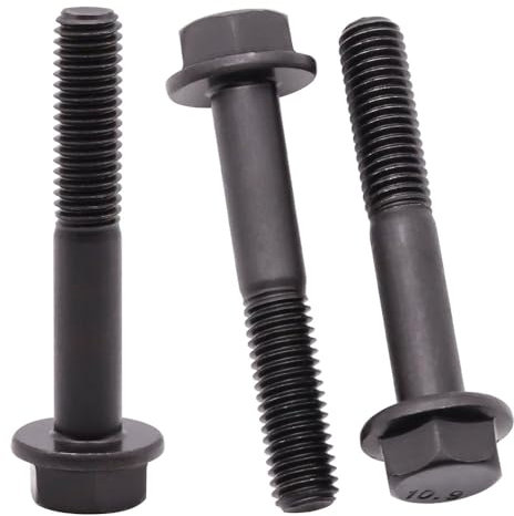 Bulloni a testa esagonale flangiata M12-1,75 x 60 mm (confezione da 6), viti a flangia esagonale, finitura in ossido nero, acciaio legato di grado 10.9, ricambi bulloni auto moto, filettatura parziale