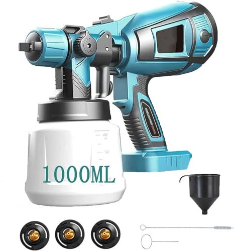 Akku Farbsprühsystem, Ersatz für Makita, Lackierpistole zum Streichen von Wänden, Decken, Sprühgerät 1000ml Abnehmbarer Behälter
