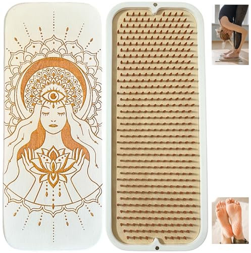 TENGRY Sadhu Board mit Kupfernägeln, Hexagon 0.39 in (10mm), Leichtes Akupressurbrett aus Holz für Yoga, Meditation, Fußmassage, Kompaktes Sadhu Board, Yoga Geschenk (Lotus Blume Weiß)