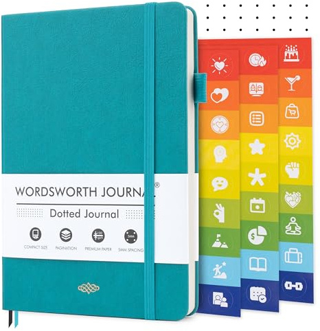 Wordsworth & Black A5 Bullet Dotted Journal, 216 gepunktete Seiten, Hardcover aus Leder mit Rasterpunkten, 120 GSM Papier, Notizbuch für Journaling & Skizzen – Geschenkbox enthalten, Türkis | Hardcover Leder Notizbuch mit Raster, 120 GSM, Tagebuch Notizbuch für Arbeit, Skizzen, Geschenk für Frauen & Männer