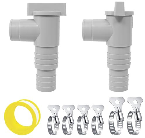 Ruikdly Absperrhahn für Pools 32mm, 2 Stück-Set mit 6 Schlauchschellen, Pool Absperrhahn-Schlauchanschluss (32mm/38mm Kompatibel), Pool Wartungszubehör für Filteranlage und Oberirdische Pools