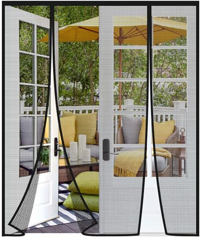 Risareyi Zanzariera Magnetica 180x235cm, Nero - in Vetroresina Rete Molto Resistente, Doppia Apertura Laterale Balcone Tenda Zanzariera Porta Finestra, Chiusura Automatica