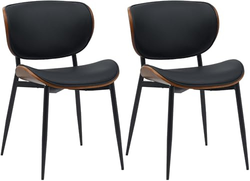 CLP 2er Set Esszimmerstuhl Enid mit Rückenlehne und Polsterung I Sessel mit Kunstleder- oder Stoffbezug I mit Holz Farbe walnuss/schwarz Material Kunstleder