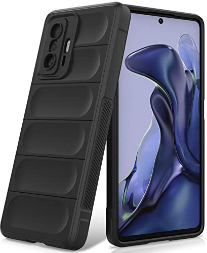 BonYonka Silikon Hülle für Xiaomi 11T/Xiaomi 11T Pro, Schwarz | Stoßfestes Wellenmuster Design, Kratzfestes Mikrofaser Innenfutter, Rundumschutz Schutzhülle mit Kameraschutz