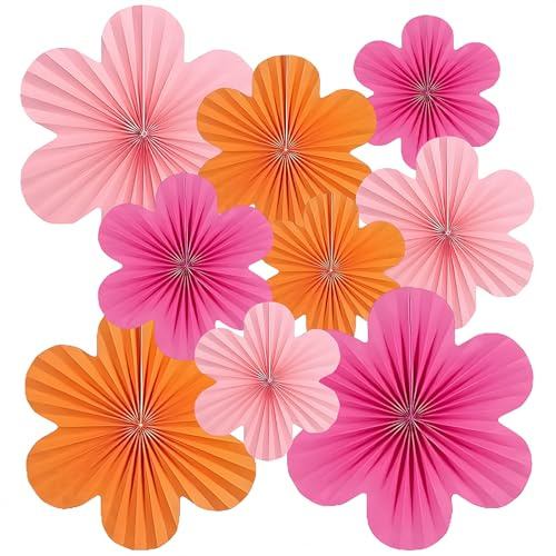 Pastel Paper Flowers Decorations, 9 PCS Hanging Paper Fans, 20/25/35 cm Papers Flowers Decorations for Birthdays Weddings Garden Party Wall Classroom Table Events Accessories