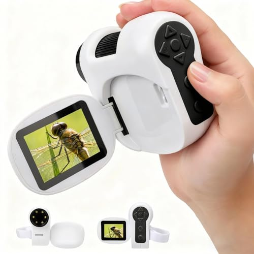 Longzhuo Microscope numérique portable 3 en 1 pour enfants avec zoom 100-1600x et LED, gadget scientifique pour enfants de 4 à 12 ans (noir)
