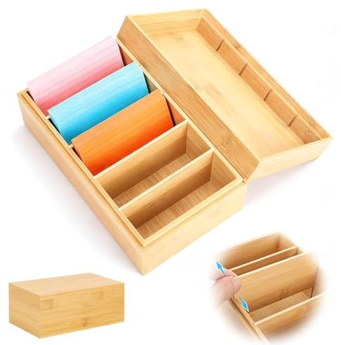 Suuwwn A7 Karteikarten Box Holz 22.2x12.8x9.1cm Karteikasten Holz mit Deckel Vokabelbox Lernkarteibox für Büro Schulen und Heim（Karteikarten Nicht im Enthalten）
