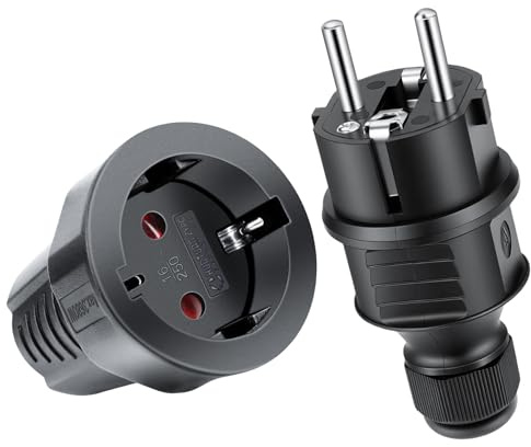 AXFEE 1x Enchufe Macho + 1x Clavija Enchufe Hembra, 250V 16A, Negro