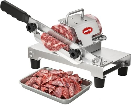 ARINOO Manual Frozen Meat Slicer, Stainless Steel Meat Cutter for Home Use | Manual Slicing Machine with Adjustable Thickness for Beef, Cheese, Lamb, Bacon BBQ,Salad,and Sandwich Slicing Easy to Use