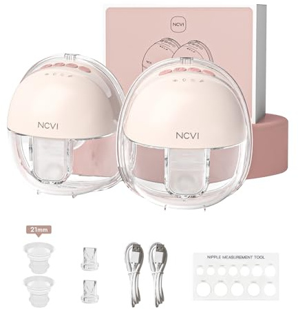 NCVI Electric Breast Pump Hands Free 8111, Wearable Breast Pumps 4 Modes 9 Levels, Portable Lightweight Milk Pump, Comfortable Breastfeeding Pump, Includes 21/24mm Flanges (2 Packs, Pink)