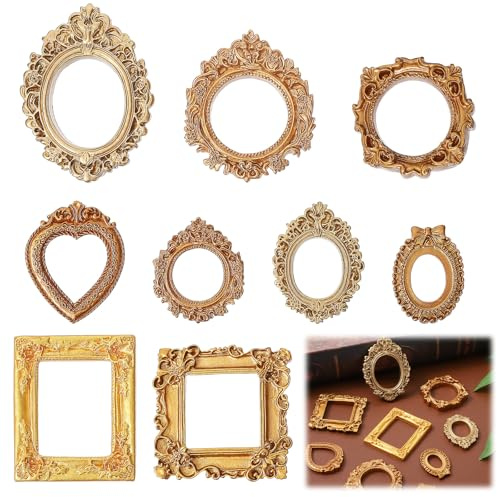 Nogeqi 9 Stück Vintage Bilderrahmen Aus Kunstharz Barockrahmen Mini Retro Fotorahmen Klein Geprägte Schmuck Display Rahmen Ohne Glasrahmen Oder Rückwand Für Wanddekoration Fotorequisiten DIY