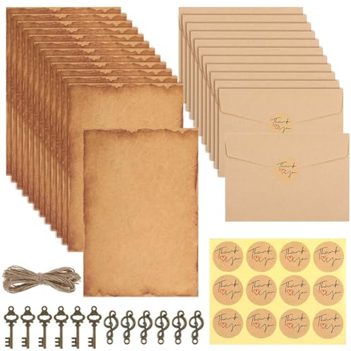 Vintage-Briefpapier-Set, 12 Umschläge, 16 Blatt A4-Briefpapier, inklusive 36 Accessoires, geeignet für Liebesbriefe, Hochzeiten, Geburtstage usw