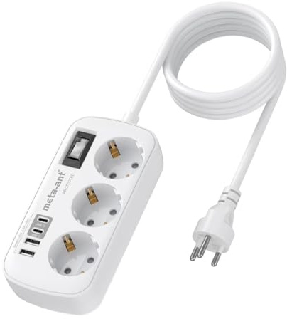 Reiseadapter Thailand Steckdose, 3-Fach Thailand Steckdosenadapter mit 2 USB-C & 2 USB A, überspannungsschutz & 1,5M Kabel, Typ O Reiseadapter