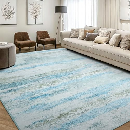 smiry Modern Abstract Rugs Living Room 120x160cm, Green | Machine Washable Non-Slip Short Pile Rug, Large Durable Faux Wool Carpet for Bedroom, Dining Room, Home Office