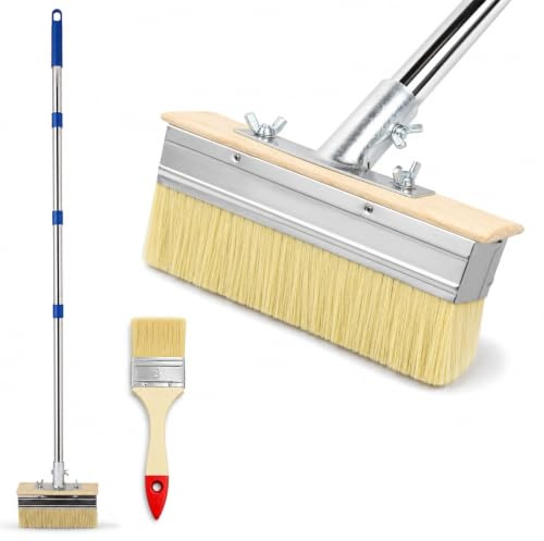 LSC 18cm Deck Stain Applicator with 150cm Long Handle 7 Inch Decking Paint Brush Thick Bristle Deck Coating Brush for Decking Oil Wood Stain Fence Paint Shed Patio & Garden (1, Deck Applicator Brush)