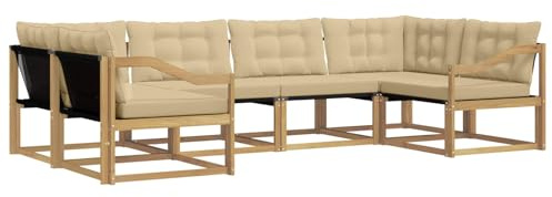 vidaXL Outdoor-Sofagarnitur mit Kissen 6 pcs Weiß und Beige, Garten-Sofa, modernes Outdoor-Sitzset, strapazierfähige Terrassenmöbel, gemütliche Lounge für Dein Wohnzimmer