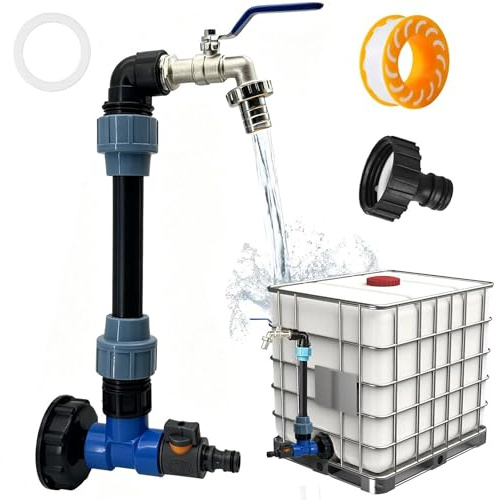 IBC Tank Schwanenhals,IBC Schwanenhals 3/4 Auslaufhahn,2 In 1 Regenfass Auslaufhahn IBC,IBC Adapter mit Schwanenhals Messing Wasserhahn,IBC Tank Zubehör,IBC Wasserhahn für 1000L Regenwassertank.