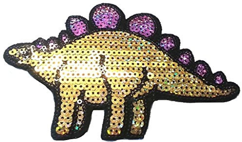 Strass Glitzer Dinosaurier Aufnäher groß Patches Applikation Aufnäher mit Pailletten Glitzer für Frauen Kleider zum aufbügeln Gltzer DINO 16 x 10 cm gross