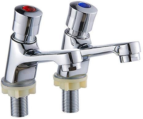 1Pair Self Closing Bathroom Basin Sink Taps Press Water Saving Time Delay Non Concusive Faucet 1/2'' Hot Cold Mixer Chrome Finish for Home Hotel Public Toilet